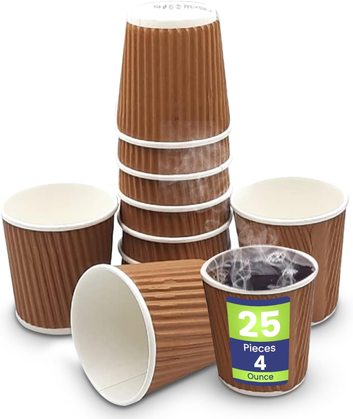 – SNH 25 Pieces 4Oz Disposable Ripple Cup Brown - Kraft Hot Tea, Coffee, Kahwa, Hot Drinks & Natural Brown Paper Cups.