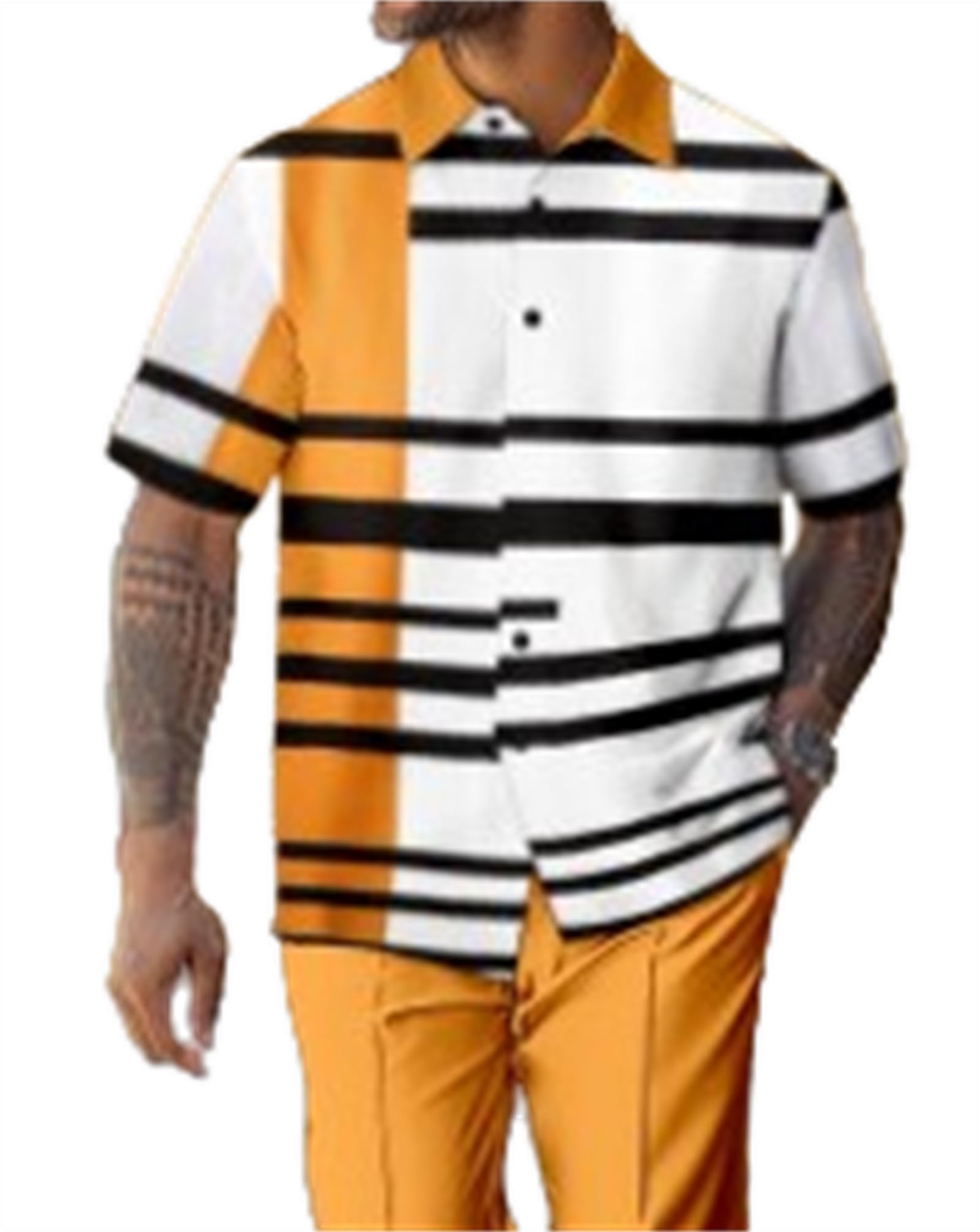 TIFIYA Men's Casual Loose 2 Piece Leisure Suits,Shirts and Pants Set,Retro Party Walking Outfits S-5XL