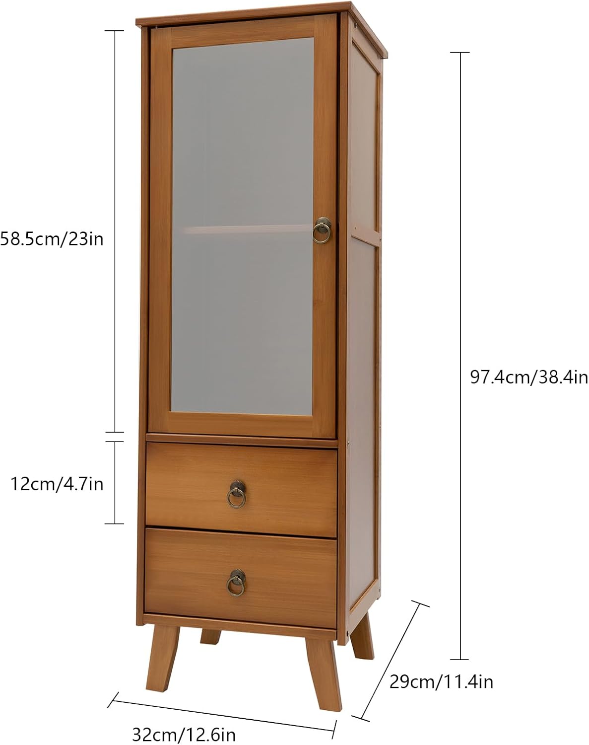 Wooden Floor Cabinet with 1 Door and 2 Drawer, Narrow Side Storage Cabinet, Kitchen Sideboard Dining Storage Cupboard, Brown