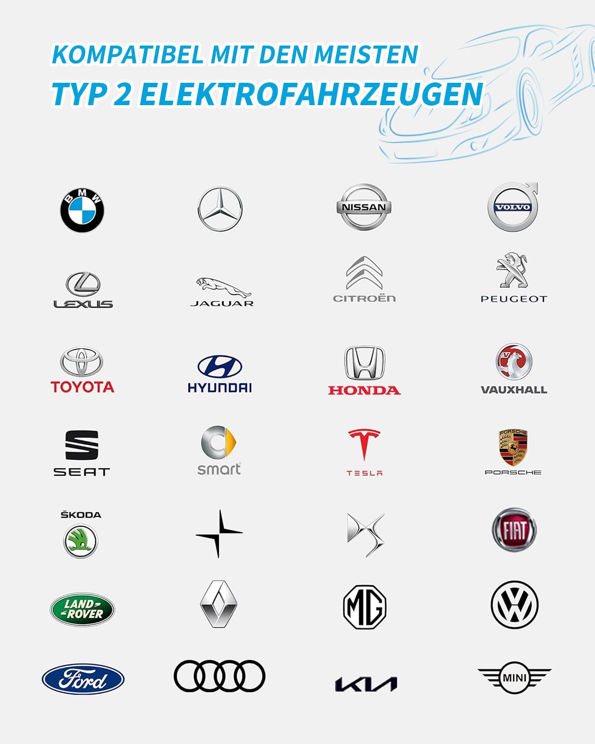 EzGoGo Typ 2 Ladekabel, 11 kW / 16A / 3-Phasig / 8 Meter/Modus 3, Typ 2 EV Ladekabel für Elektroauto mit Tragetasche und Mikrofasertuch