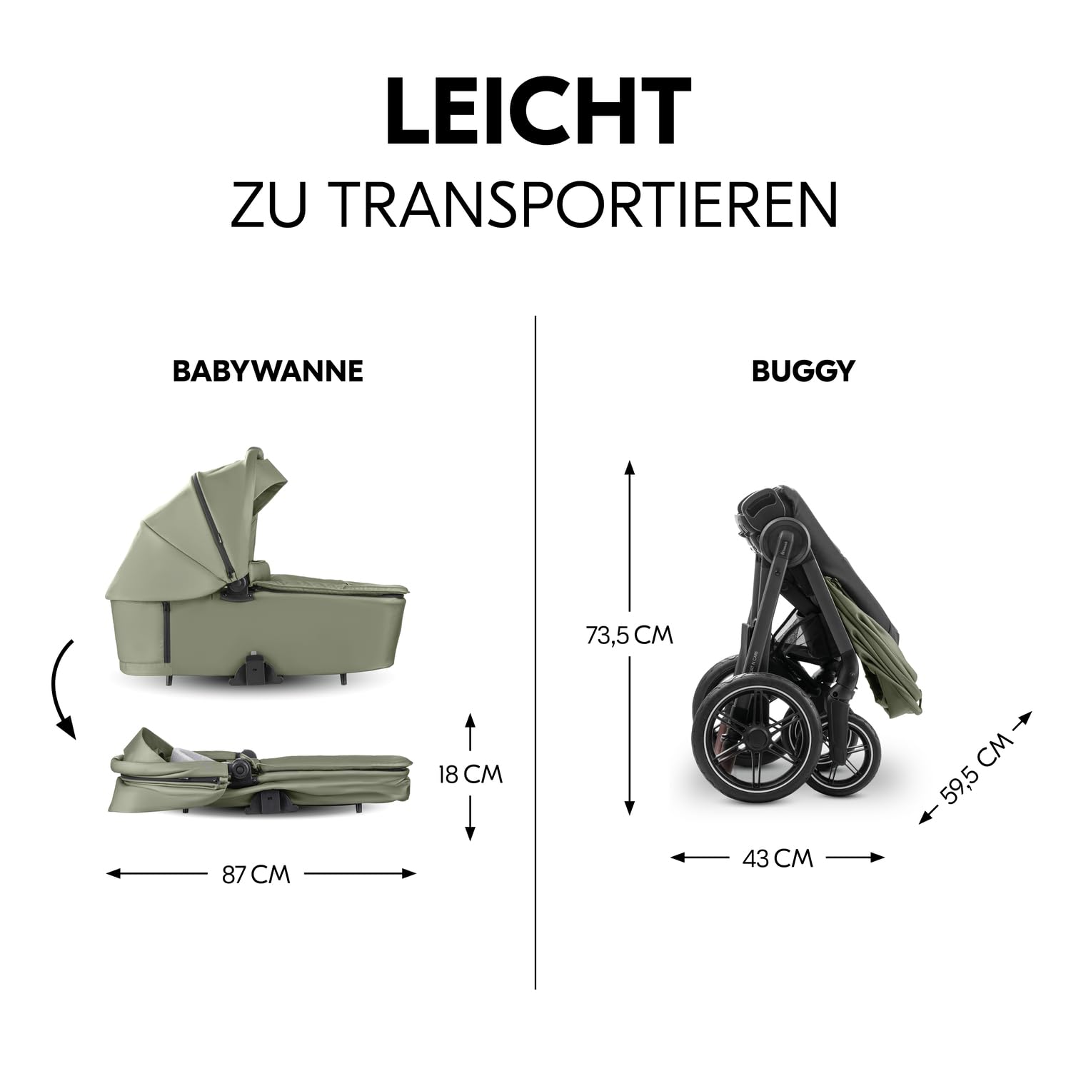 Hauck Comfort N Care Set Olive 2in1 Kinderwagen mit Gummireifen, Wanne, Wendbarer Sitz, bis 22 kg, Höhenverstellbar, inkl. Autositz Adapter