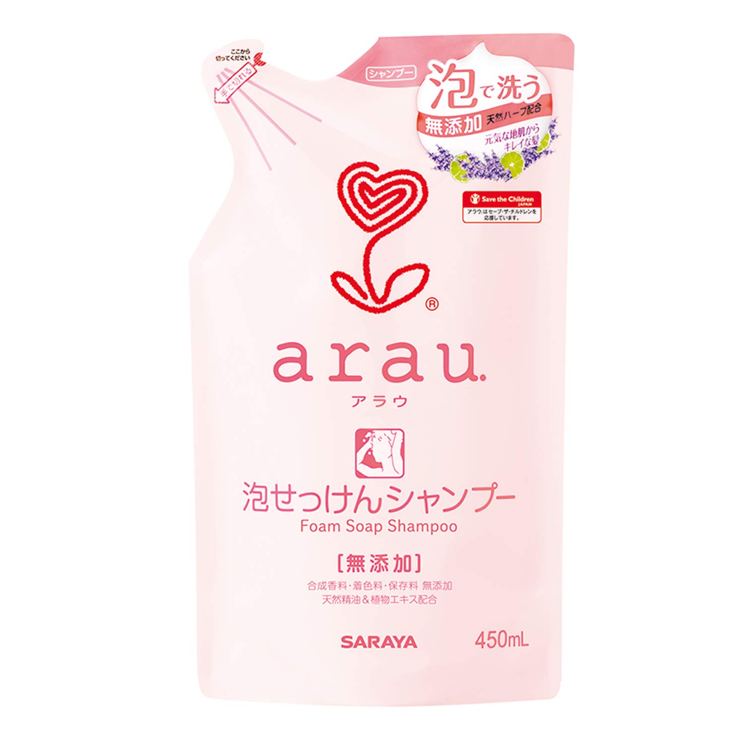 サラヤ　arau.(アラウ) 泡せっけんシャンプー 詰め替え用 450ml×20個セット　　合成界面活性剤、香料、着色料、保存料無添加 Amazon | arau. アラウ 泡せっけんシャンプー 詰替用 450ml | arau