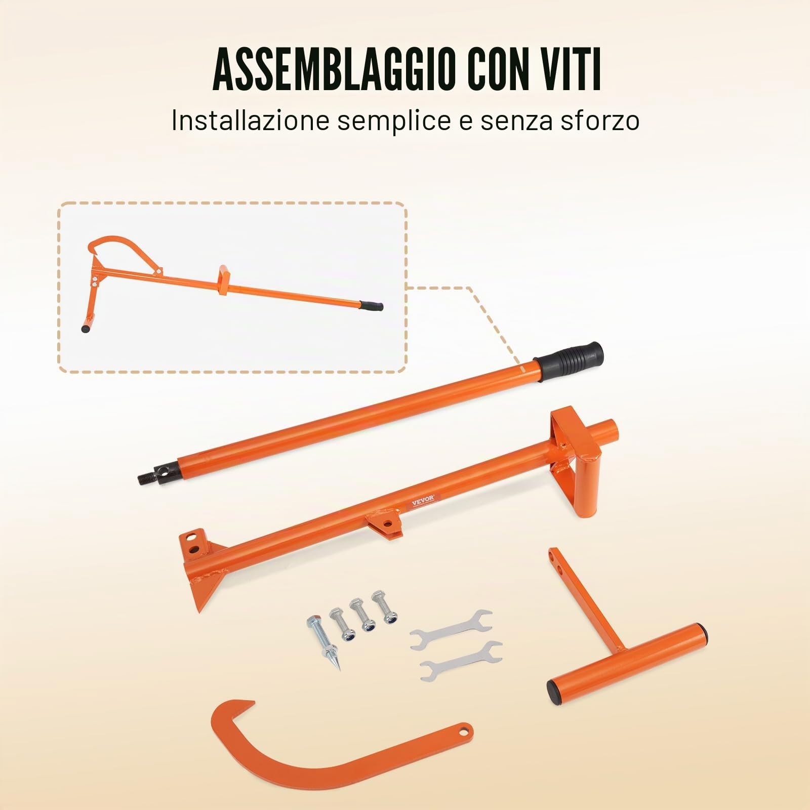 VEVOR Cric per Tronchi, 1219 mm Sollevatore per Tronchi in Acciaio per Impieghi Gravosi, Rullo per Tronchi Multifunzionale, Gancio Regolabile per Inclinazione, Martinetto per Tronchi, Diametro 381 mm