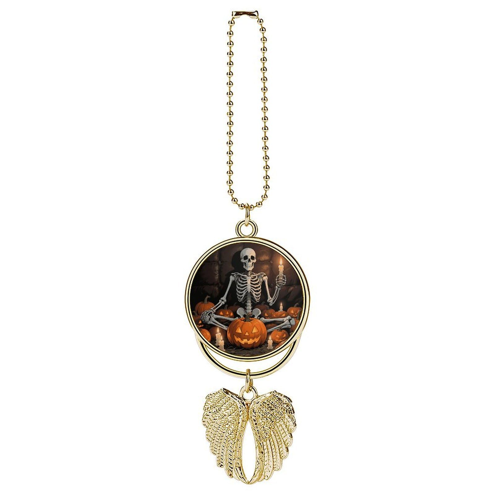 Skull Pumpkin Car Pendant Car Rearview Mirror Pendant Custom Photo Car Hanging Ornament Car Rear View Mirror Hanging Accessories Angel Wing Car Charm Gift for Men Women