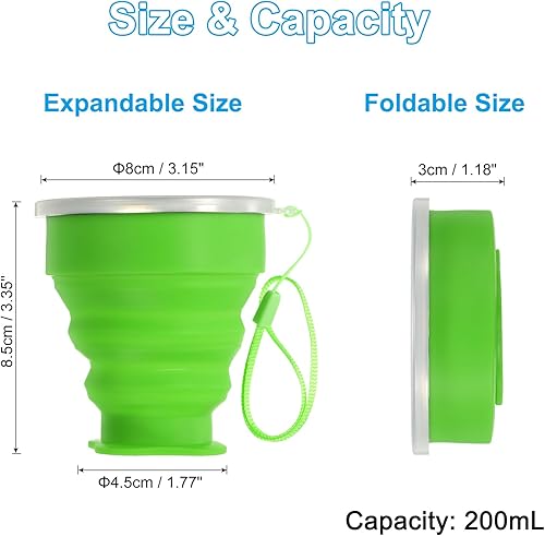 Miniatura 2 de PATIKIL Taza de viaje plegable, paquete de 3 vasos de agua plegables de viaje de 6.8 fl oz, taza de silicona portátil para beber para acampar,