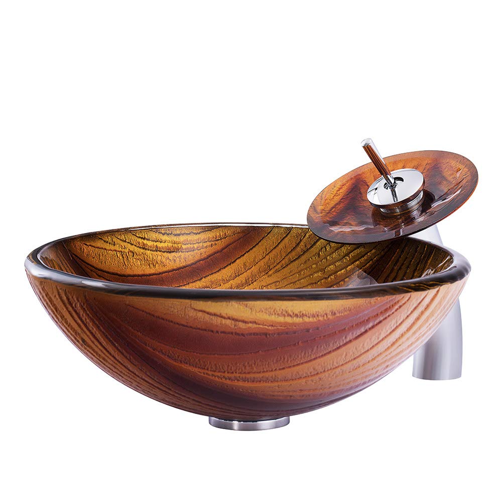 Modern 16" Round Vessel Sink - Semi-Transparent Orange Tempered Glass, Above Counter Bathroom Sink - View #10