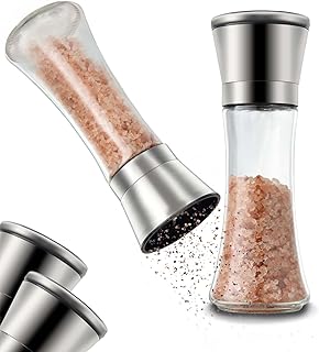 Bestdin Salt and Pepper Grinder Set of 2, 200ml Stainless Steel Pepper Grinder, Sea Salt Grinder with Adjustable Coarseness, Pepper Mill for Cooking, Salt Grinder Refillable