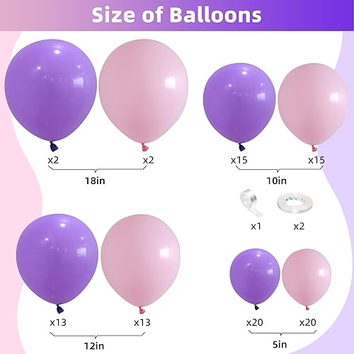 Miniatura 2 de Kit de guirnalda de globos rosado y morado pastel, kit de arco de globos macarrón rosa y morado, globos de látex de diferentes tamaños 1812105