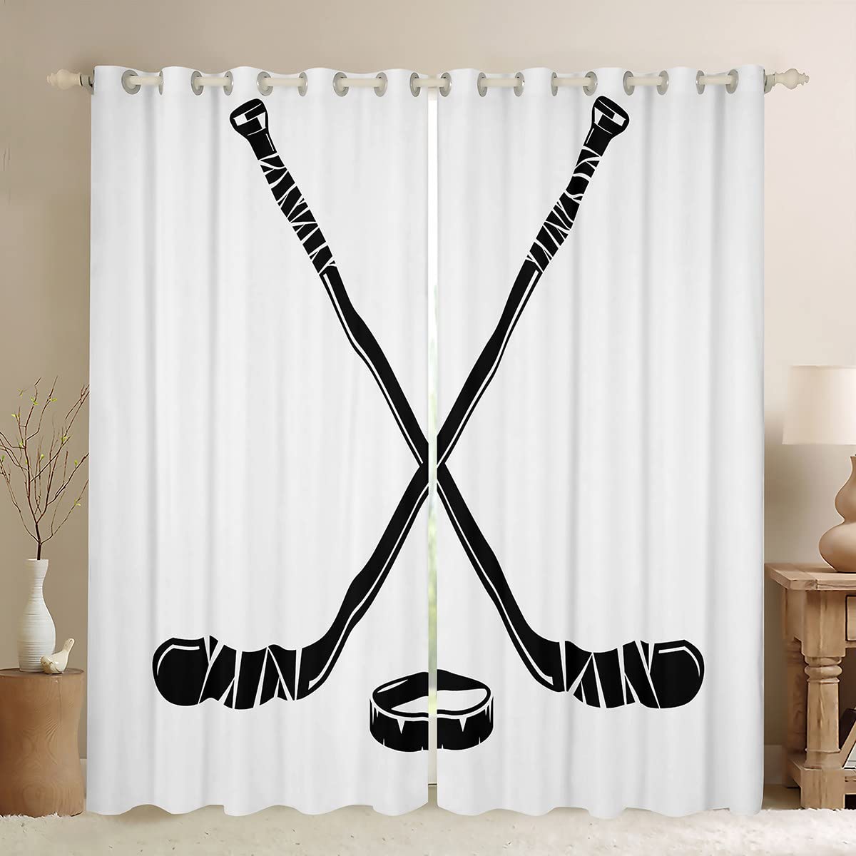 Ice Hockey Darkening Drapes for Kids Boys Girls Ice Sports Game Curtains Player Curtains for Bedroom Living Room Winter Sports Decor Puck Hockey