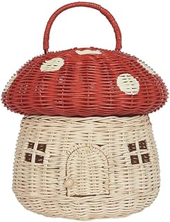 Handmade Rattan Mushroom-Shaped Storage Basket- Cute Handmade Handcrafted Decoration Artwork Rattan, Red Easy to Use