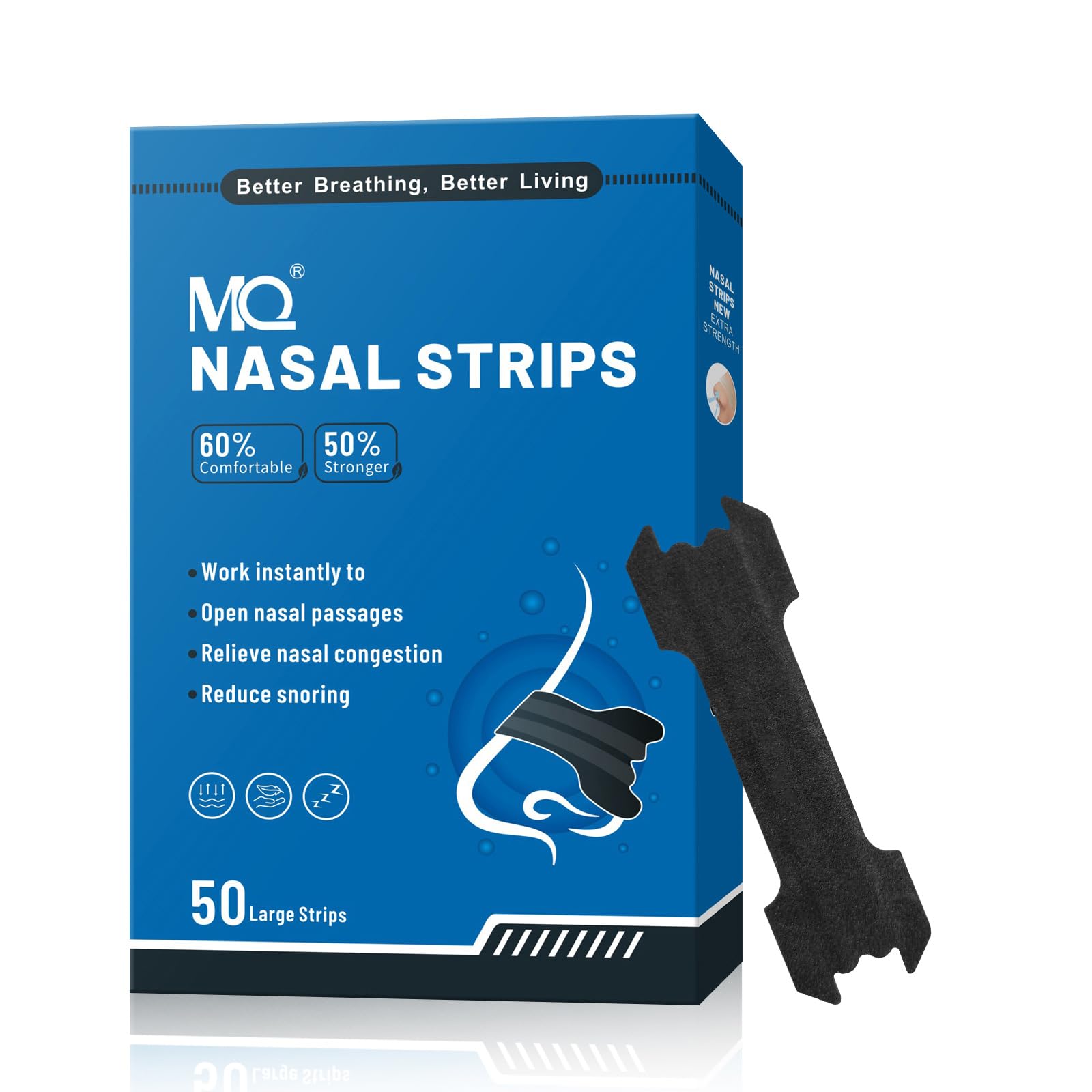 MQ 100ct Nasal Strips for Snoring Black Nose Strips for Breathing Extra Strength Snore Strips to Open Nasal Passages, Relieve Nasal Congestion