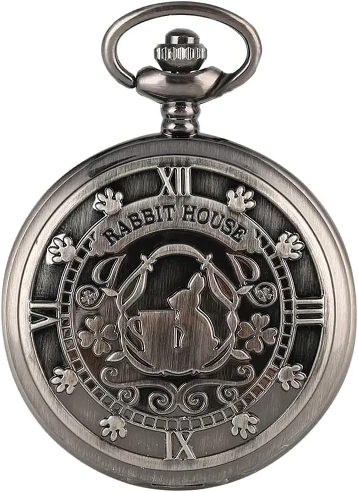 N/A Quartz Pocket Watch Vintage Gray Full Hunter Necklace Clock with 80 cm Chain Girl : Clothing, Shoes & Jewelry