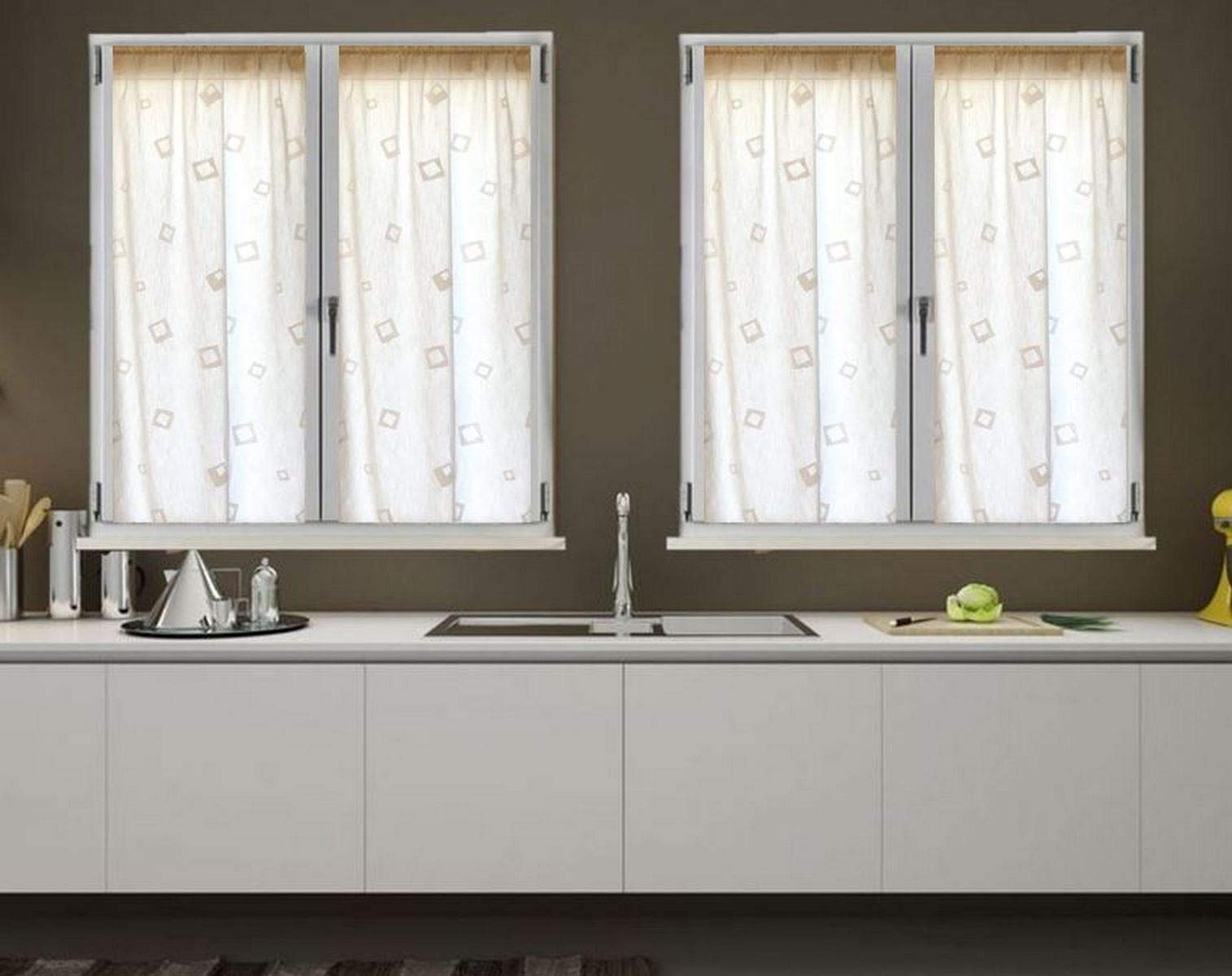 Coppia Tendine per Finestra e Porta a Vetro Larghezza 60-80 cm-Tende su Misura (A-Bianco 60x150 cm)