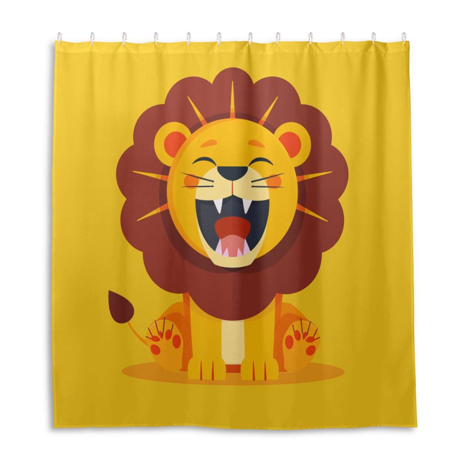 Rideau de douche lion 167x183 cm en polyester imperméable avec crochets pour salle de bain