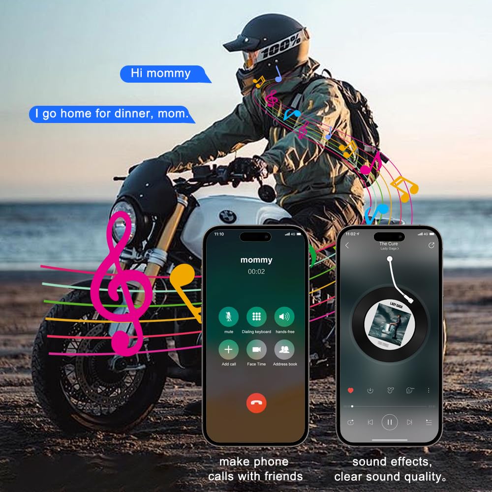 OBEST Bluetooth Casque Moto Bluetooth bt5.3, Kit Mains Libres, Haut - Parleur de Musique, Microphone de Contrôle D'appel, Fonction de Réduction du Bruit, pour Casque, Clip de Montage
