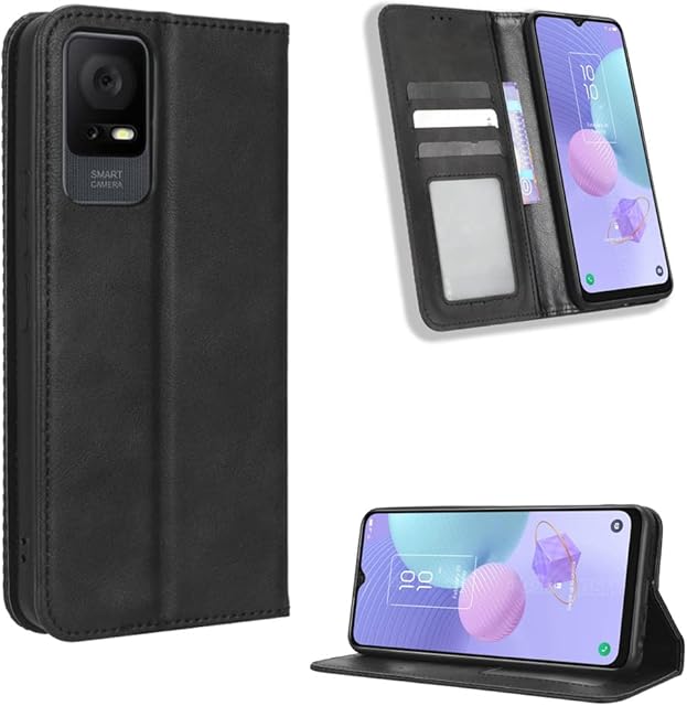 Fitudoos Etui na telefon komórkowy do TCL 405 skórzane etui na telefon komórkowy TCL 405 etui skórzane Flip Case portfel etui - czarne