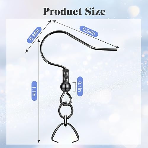 Miniatura 2 de Ganchos para aretes, 50 unidades25 pares, cables de oreja negros de acero inoxidable, ganchos de pez, piezas hipoalergénicas para hacer joyas de