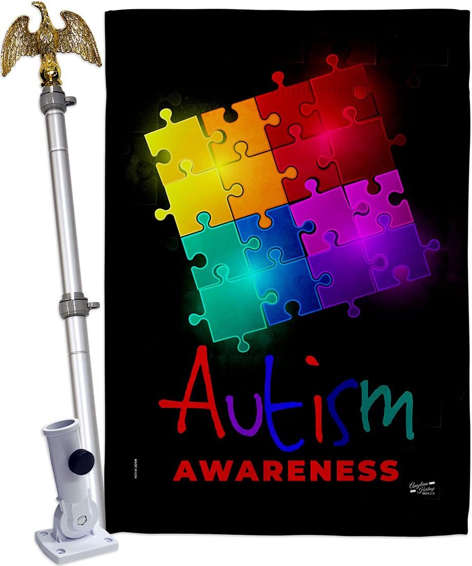 Autism Puzzle House Flag Eagle Set Support Awareness Inspirational Survivor Ribbon Prevention Cancer Breast BLM Small Decorative Gift Yard Banner Made In USA 28 X 40