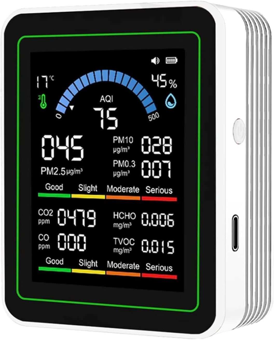 Professional Air Quality Monitor Indoor 10-in-1 Portable Smart CO2 Detector CO HCHO TVOC PM2.5 PM10 Temperature Humidity Sensor Real-Time AQI Monitor for Home Office Car and Pets