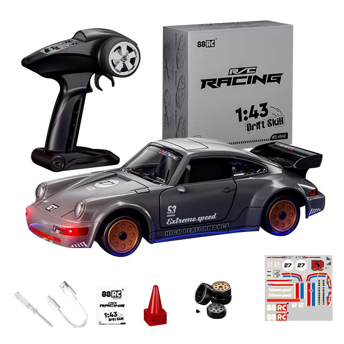1/43 Drift RC Auto Mini, 2,4 G, w pełni proporcjonalny 4WD Drift RC Racing Car samochód sportowy z otwieranymi drzwiami, 18 km/h, stop metalu, samochód wyścigowy RTR
