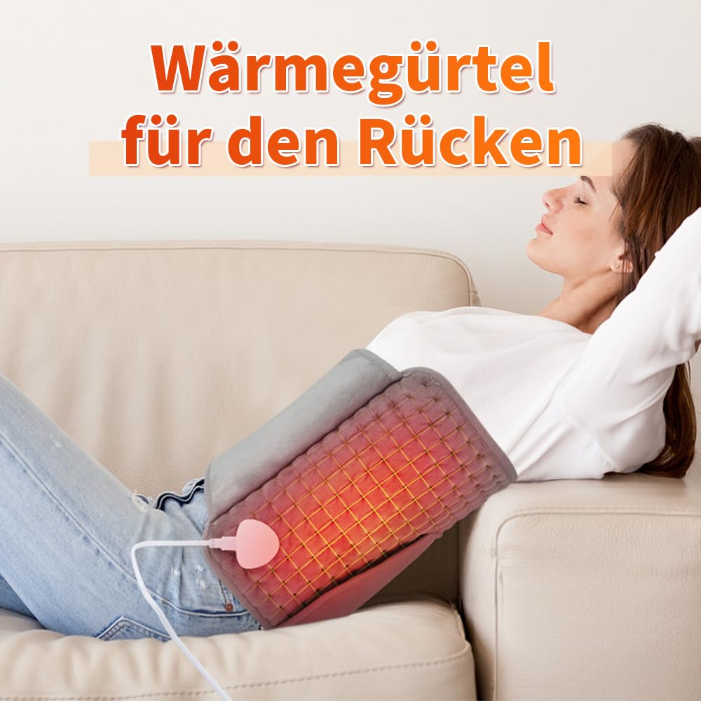 Cojín térmico eléctrico para espalda y vientre, con apagado automático, 10 niveles de temperatura de 38 a 60 °C, 4 temporizadores de 0,5 a 2 horas, supersuave y lavable a máquina