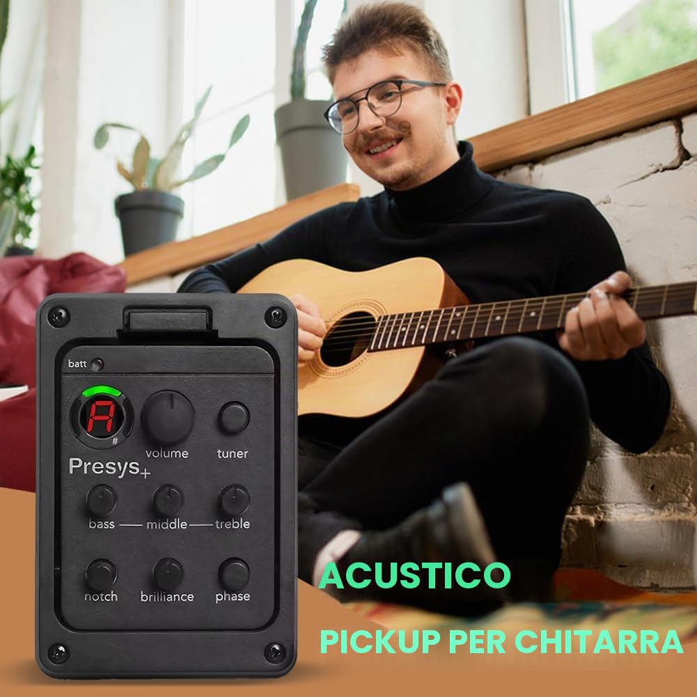 201 Classic Chitarra Acustica EQ Tuner Piezo Pickup Onboard Preamp System 4 Band per Fishman Presys+