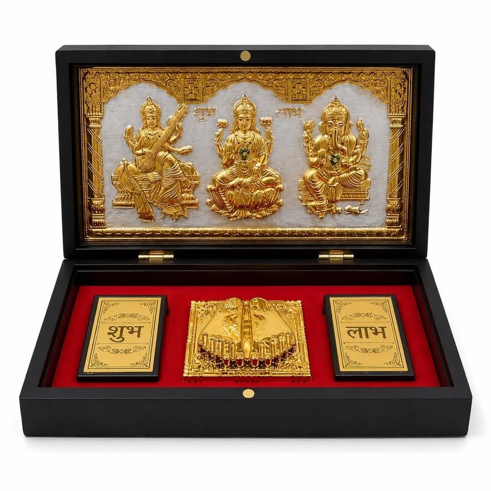 Laxmi Ganesh Saraswati Charan Paduka | Gold Plated God & Goddess ...