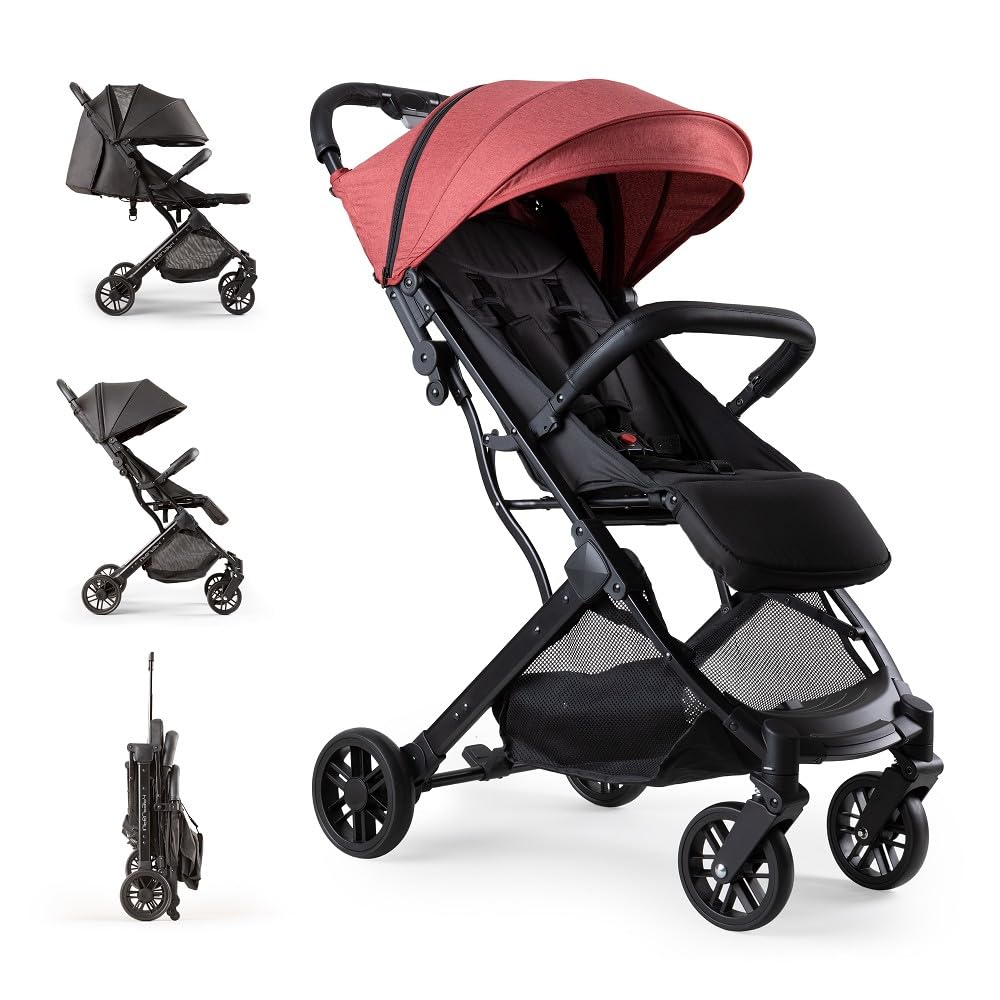 Silla de Paseo Interbaby | Carrito Bebe desde Nacimiento hasta 48 meses o 22 kg | Botón Plegado rápido, Amortiguadores, Capota XXL Intercambiable, Cochecito bebe Minimum Plus Space Roja