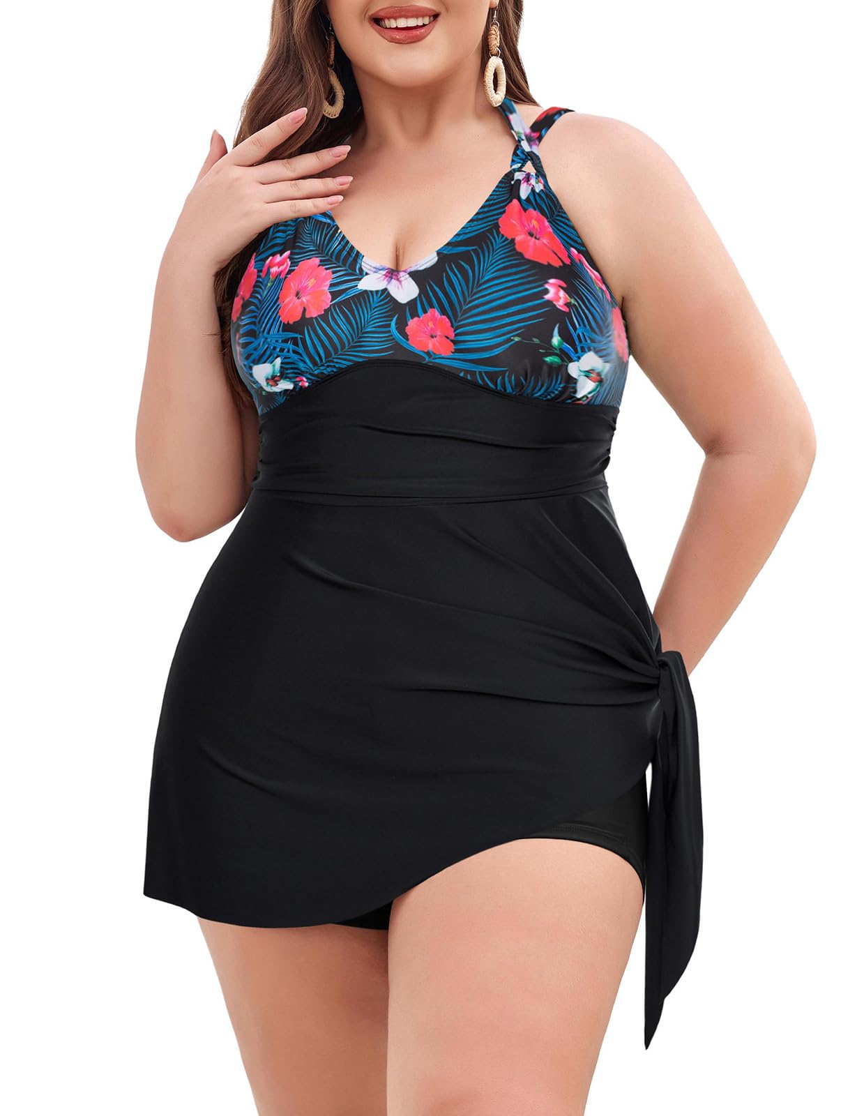 Hanna Nikole Traje De Baño Tankini con Control De Barriga para Mujer, Talla Grande, Push Up, Cuello Halter, Dobladillo Irregular, Traje De Baño De Dos Piezas con Pantalones Cortos