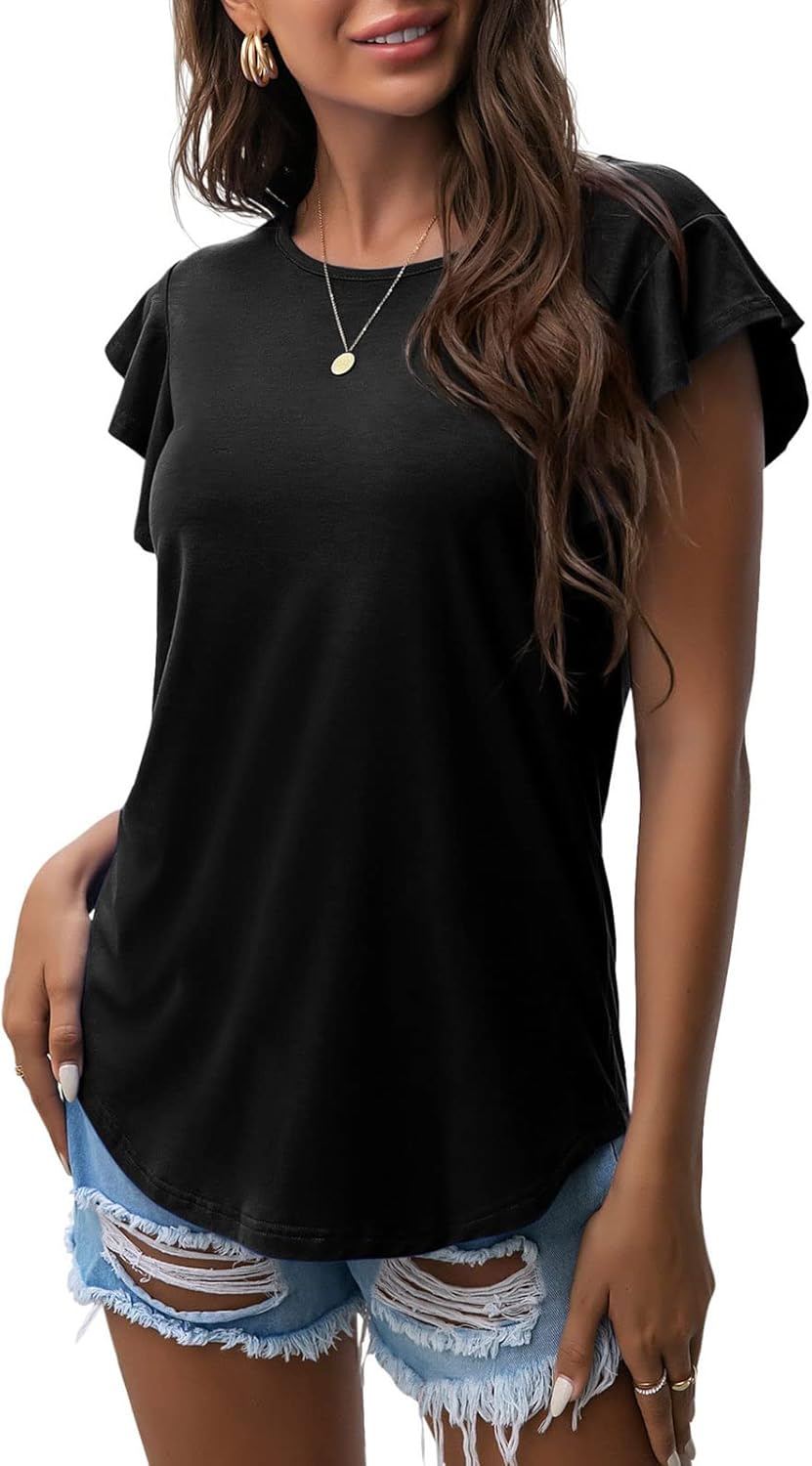 PrinStory Summer Ruffle Short Sleeve Knit Tunic