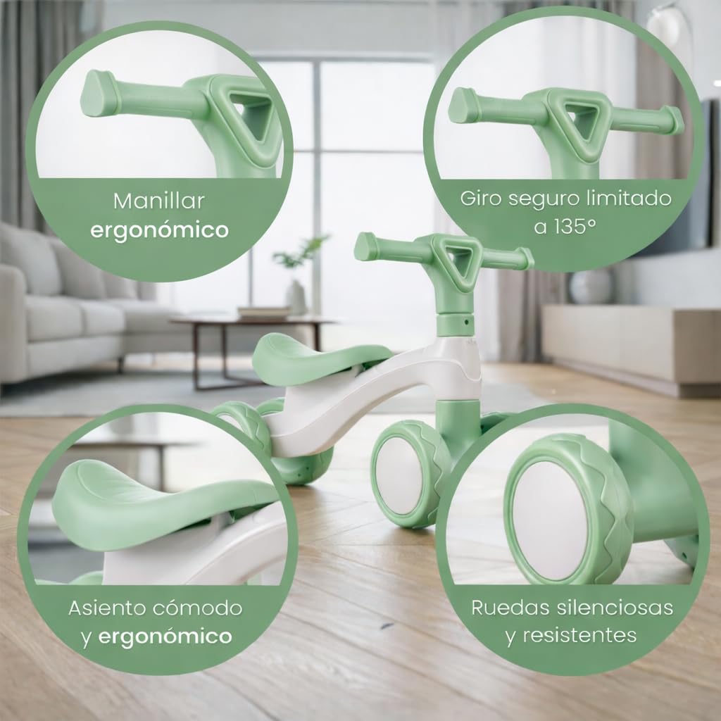 Edibaby, Triciclo Bebé 1 Año | Correpasillos Ligero | Primera Bicicleta de Equilibrio para Bebés | Bici sin Pedales | Juguete Niño 1-2 Años Ideal como Regalo (Menta)