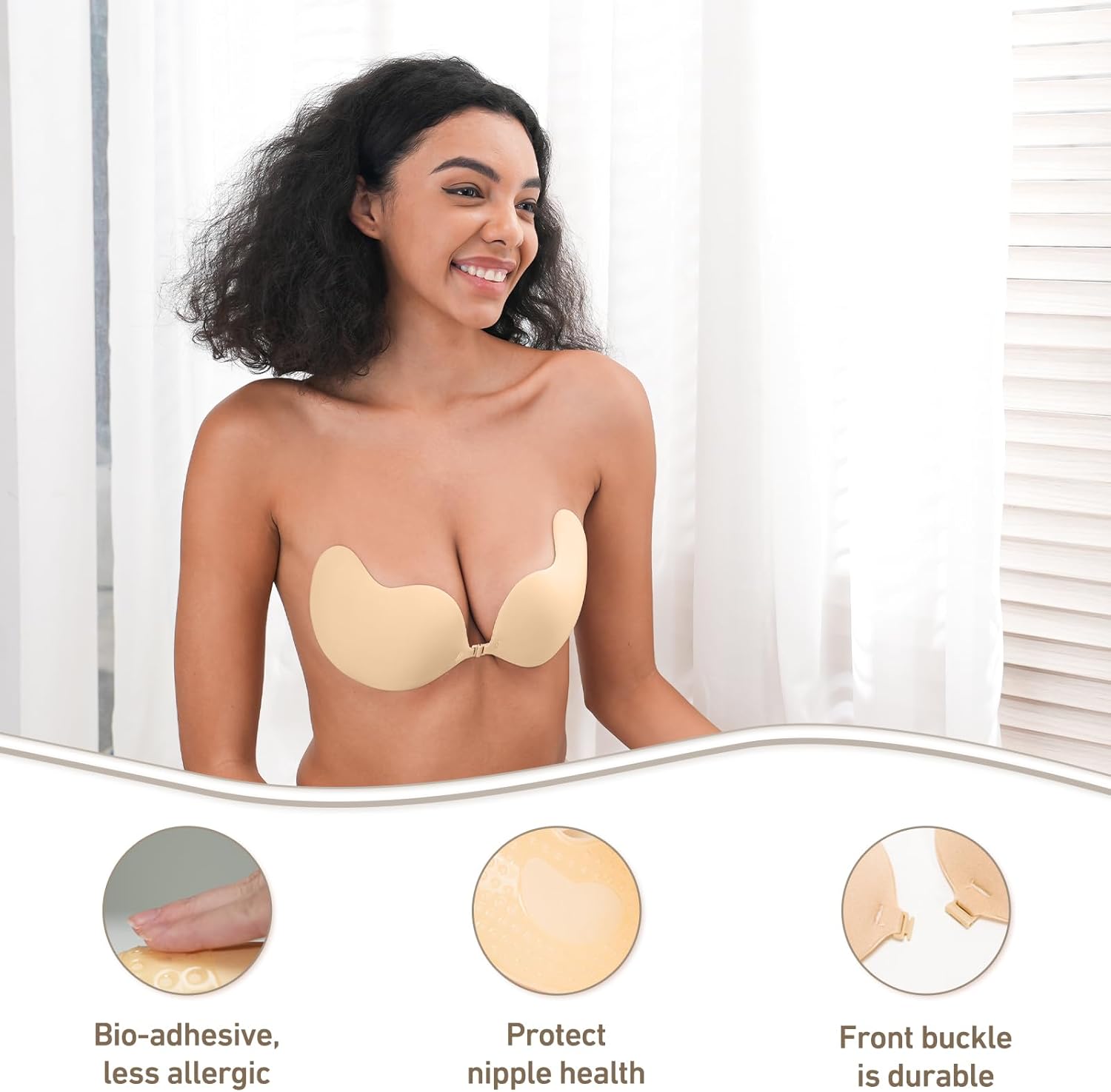 Sticky Bra Push Up Invisible Strapless Bras for Women 2 Pairs Reusable with Nipple Covers for Backless - Image 3