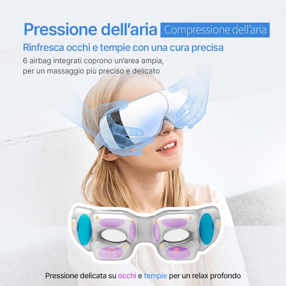 HubiCare - Massaggiatore per occhi Pro con calore e raffreddamento, vibrazione airbag 3D, musica Bluetooth, per occhi secchi, gonfiore, occhiaie, emicrania e sonno migliore, include cuscinetto in gel