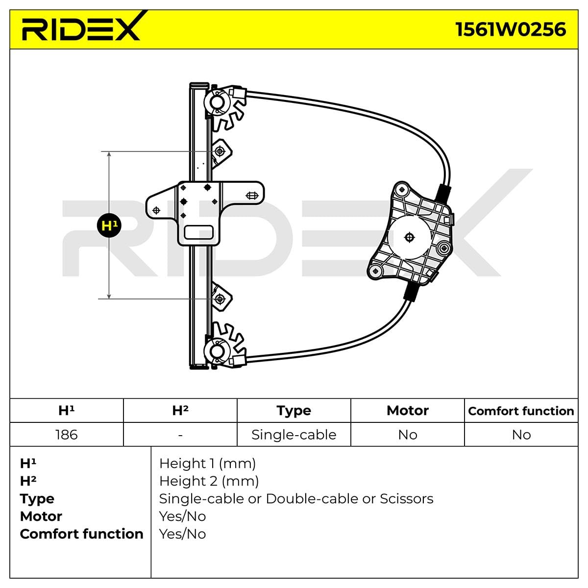 RIDEX 1561W0256 Elevalunas eléctrico Izquierda sin electromotor Compatible con PEUGEOT 407 SW 6E, 6D