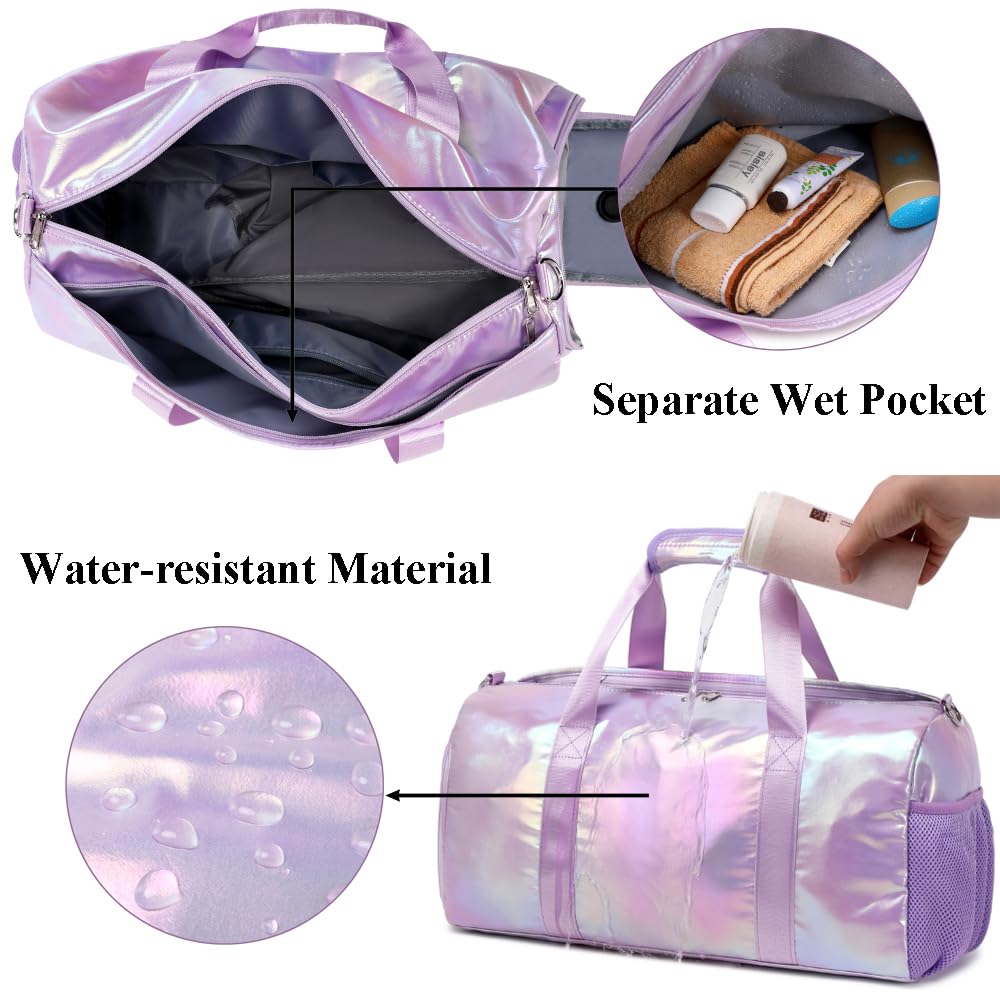 Sport Duffles Girls Laser Sports Bag for Teens Training Bag Girl Yoga Bag Gym Dance Sport Bag with Dry Wet Separated with Shoes Compartment - Image 4