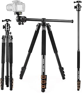 Andoer Camera Tripod 200cm with Arm for DSLR,Horizontal Overhead Shooting Travel Tripod with Center Column 360° Ball Head,Lightweight Aluminum Alloy 1.8KG,Adjustable Monopod Load Capacity 8KG