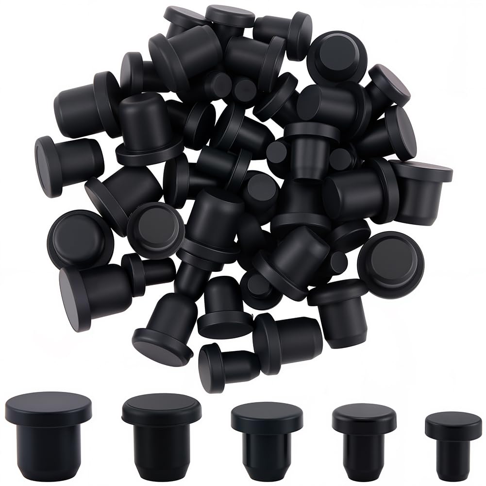 GORGECRAFT 50Pcs 5 Sizes Salt and Pepper Shakers Stopper 4mm/5.5mm/6.5mm/7.5mm/8.3mm Black Silicone Bottle Stopper Tube Seal Plug Replacement Insert Hole Plug End Covers for Bottles Pipes Flower Pots