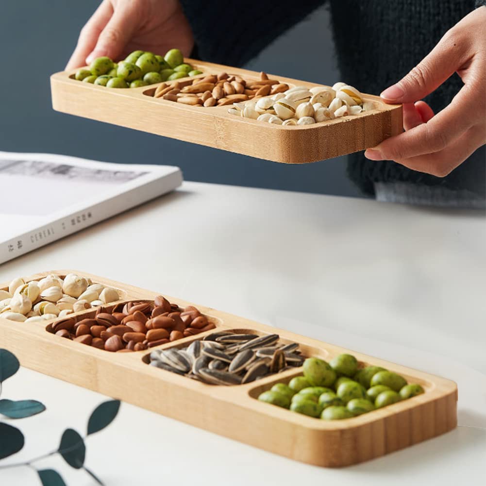 "N/A" YUENWUZINIC 2PCS Bamboo Tray Wooden Serving Tray Oval Wood Tray Set Wood Serving Platter Rectangle Saucer Charcuterie Board Flower Plant Succulent Tray for Display Fruit Snacks Appetizer Sushi