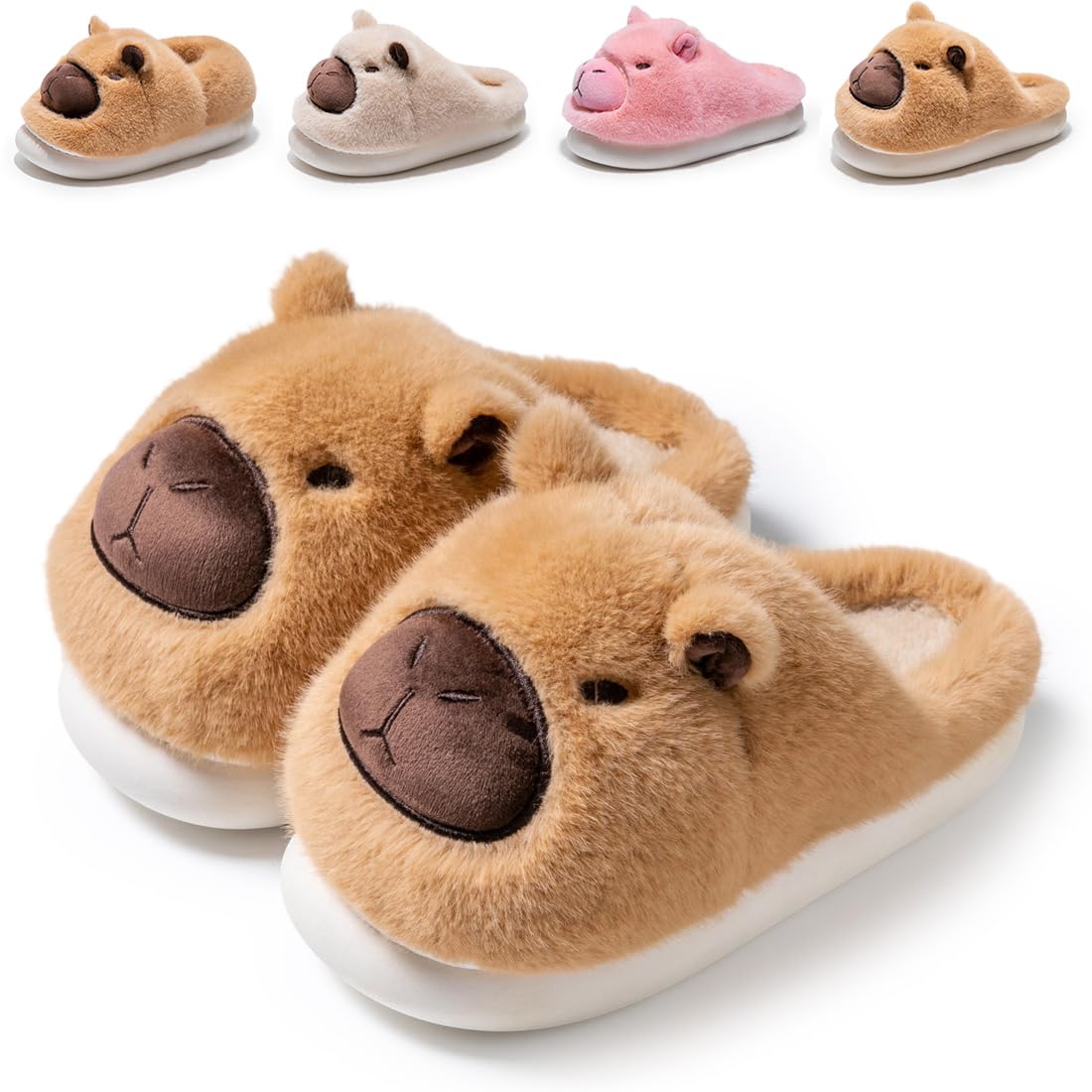 Drecage Slippers for Women and Men Capybara Winter Fuzzy Cozy House Shoes Cute Warm Soft Indoor Bedroom Memory