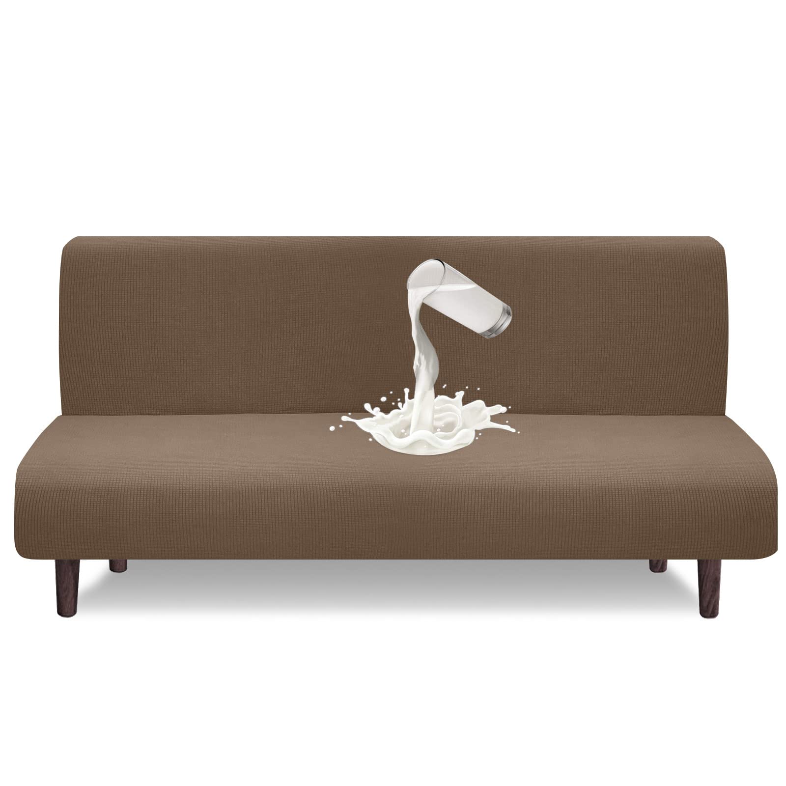 Granbest wasserdichte Armlose Futon Abdeckung, Hoher Stretch Futon Schutz für Faltendes Schlafsofa Anti-Rutsch Sofabezug ohne Armlehne (Kamel)