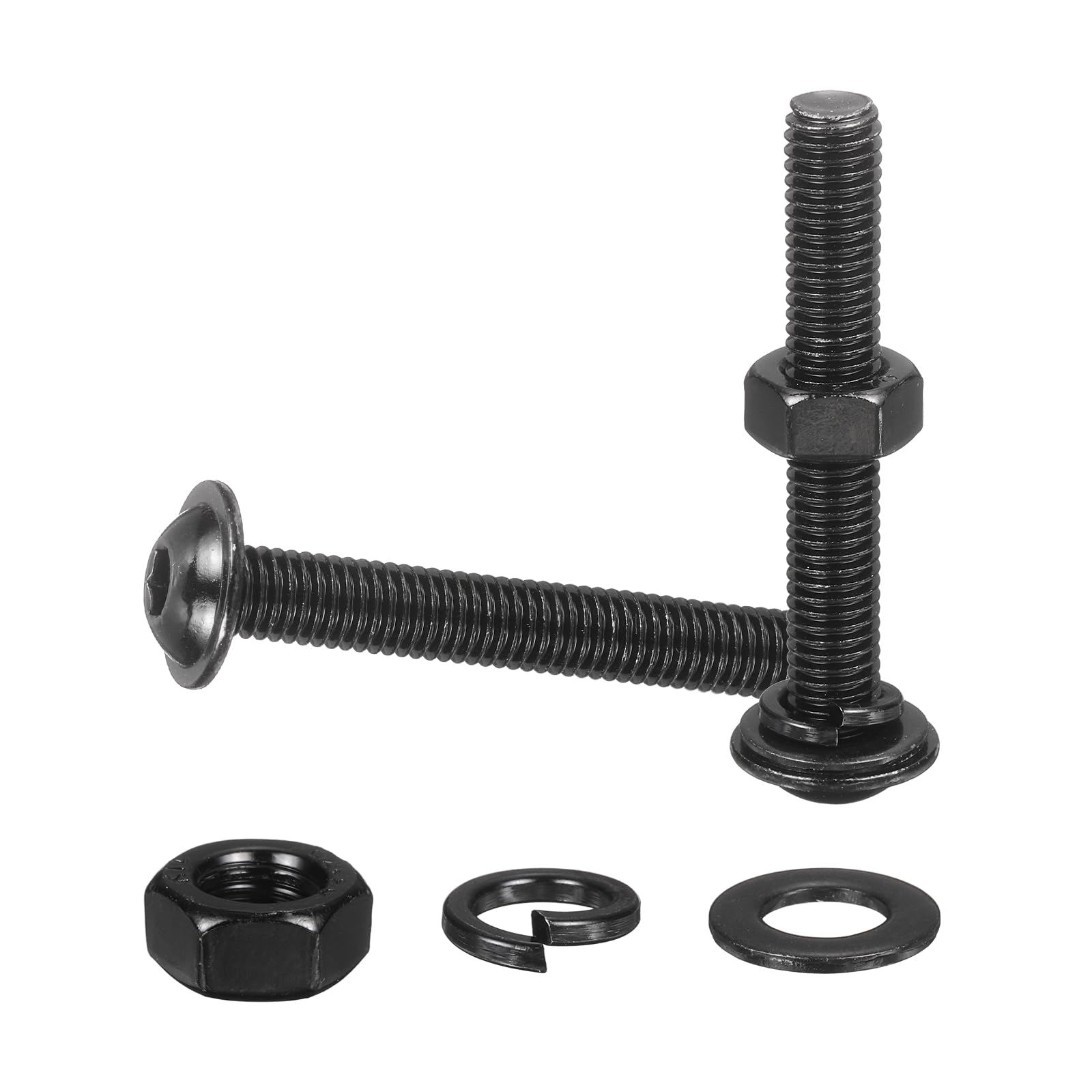 M METERXITY 10 Set M8 x 55mm Flanged Button Head Socket Cap Screws, Black 304 Stainless Steel 18-8 Hex Socket Head Screws Bolts, Nuts, Flat & Lock Washers for DIY, Furniture, Automotive