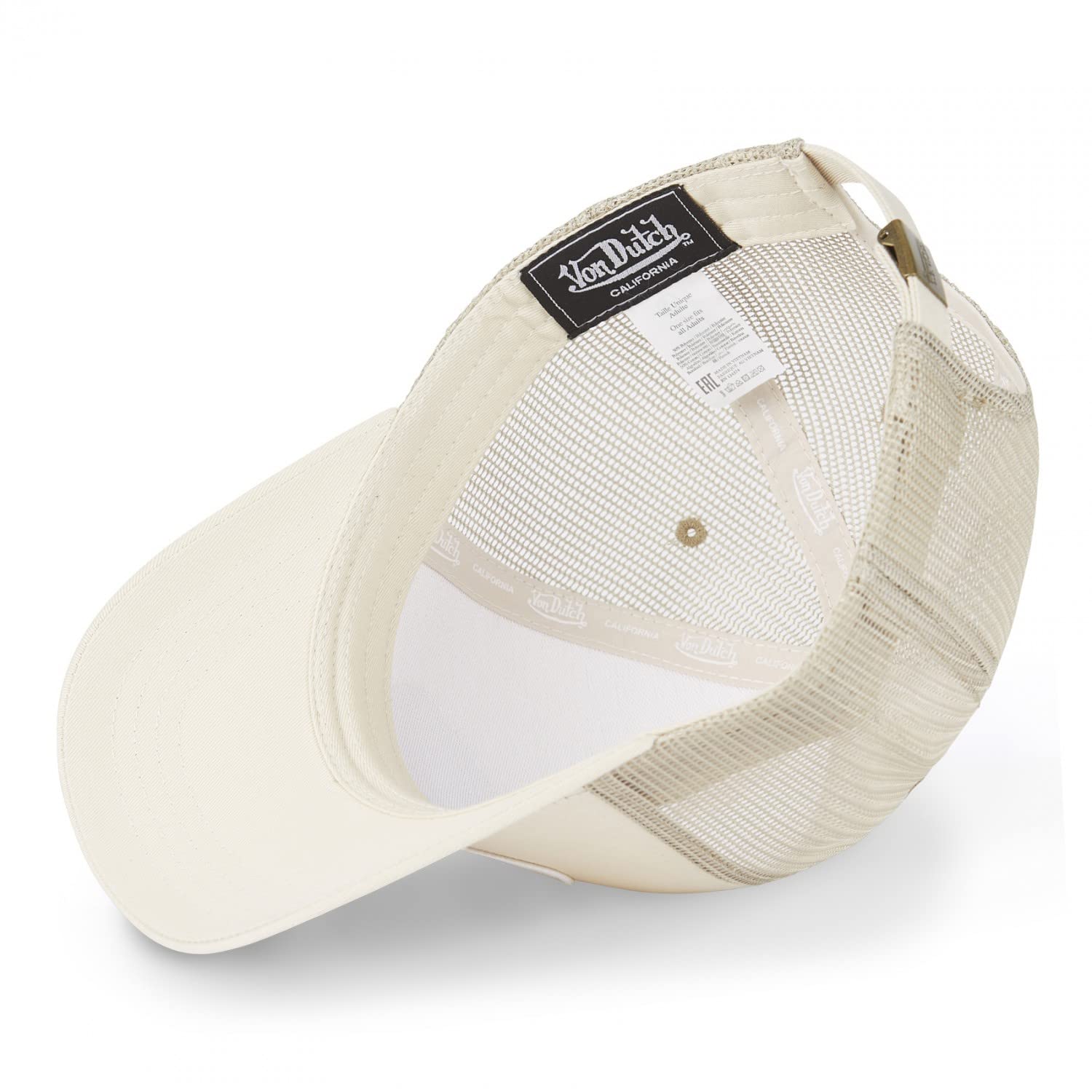 Von Dutch Casquette Homme & Femme Ajustable, Casquette Trucker Originale et Confortable, Taille TU - Beige/Blanc