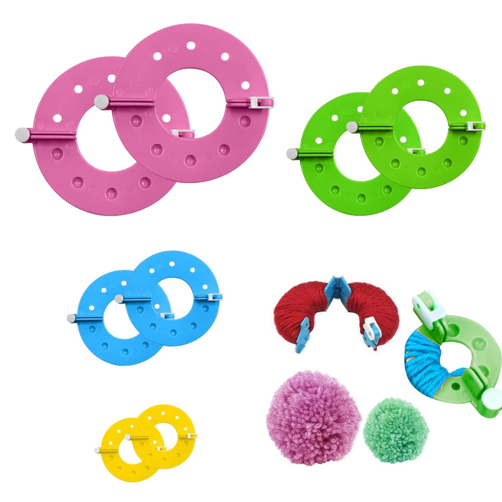Beylos 8Pcs Durable Pom Pom Maker Easy to Use Pompon Manufacturing Tools for Making Pompoms Doormats Hats Plush Toys Flowers DIY Fluff Balls Weaving Decorations Gift for Friends Family (Random Color)