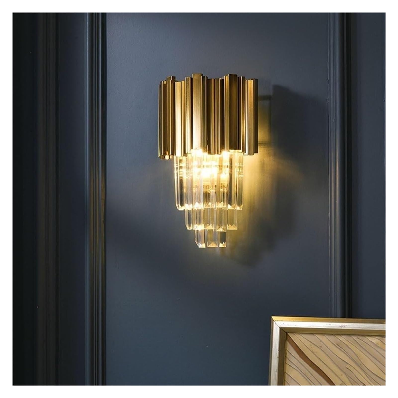 VDOQTLJT Chic Crystal Prism Wall Lamp Gold Metal Light Mid Century Bedside E14 Sconce Lamps sconces