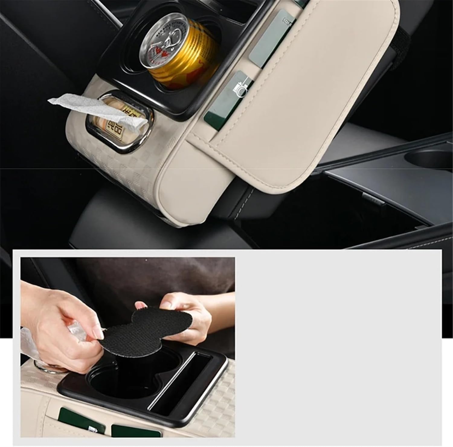 Coussin Accoudoir Voiture pour BMW 5 Series G30+G31, Antidérapant Console Centrale Tapis Cuir PU Accoudoir Central Couvercle Interieur Accessoire,Beige