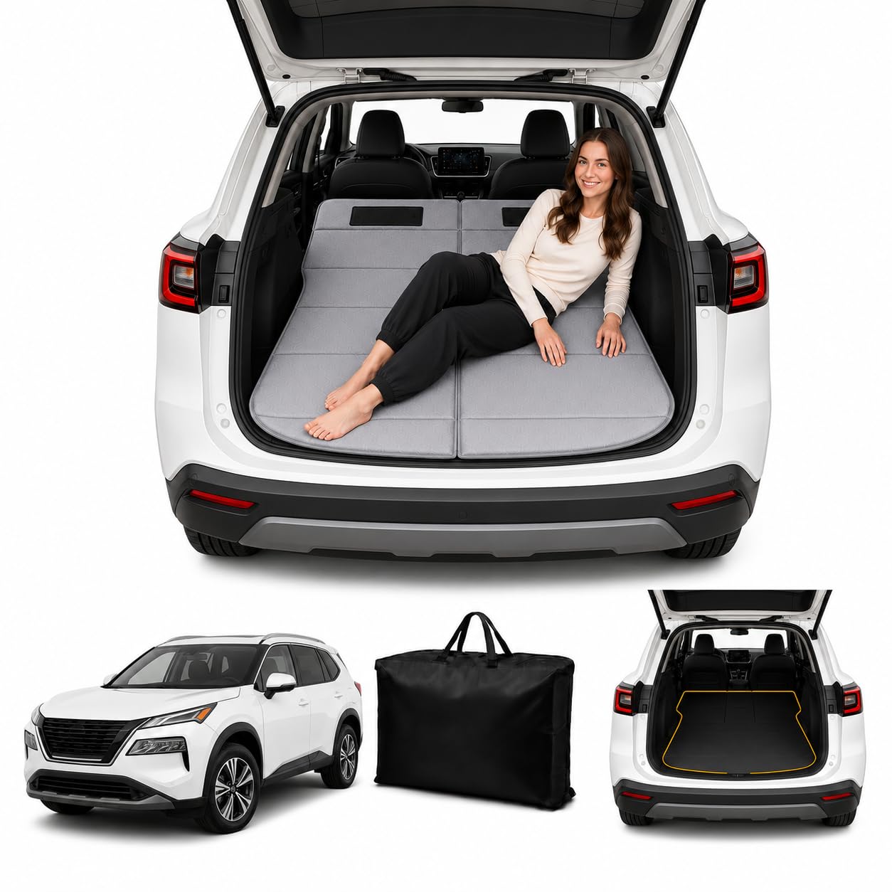 Car Mattress for Rogue 2021–2026, Upgraded Non-Inflatable Thickened Foam SUV Car Camping Mattress, Foldable Trunk Sleeping Pad Car Bed Mattress for Road Trips Camping Travel