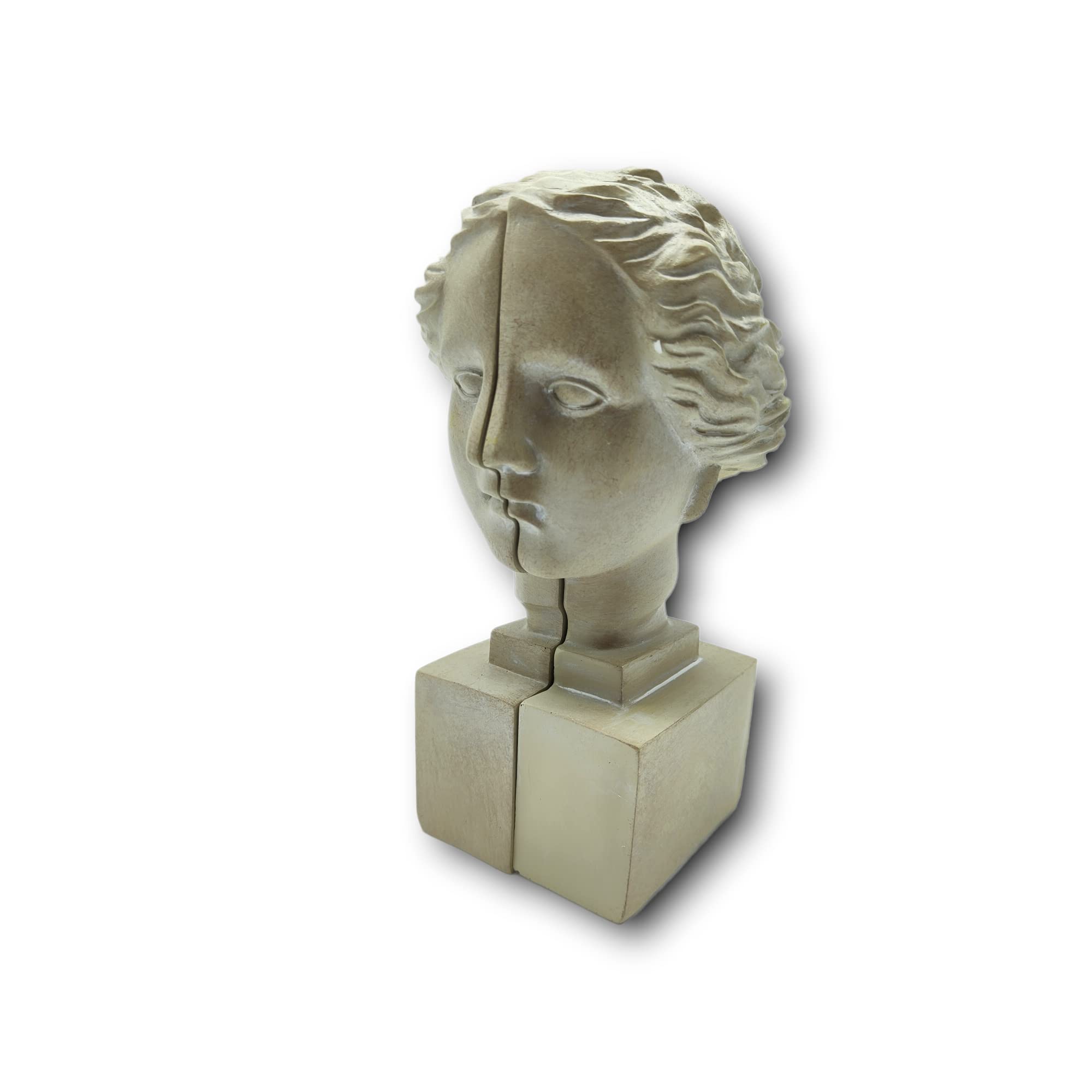 Set 2 Serre-Livres Décoratif Buste Grec Tête Romaine Femme Résine Blanche Cassée Elégant 21 cm