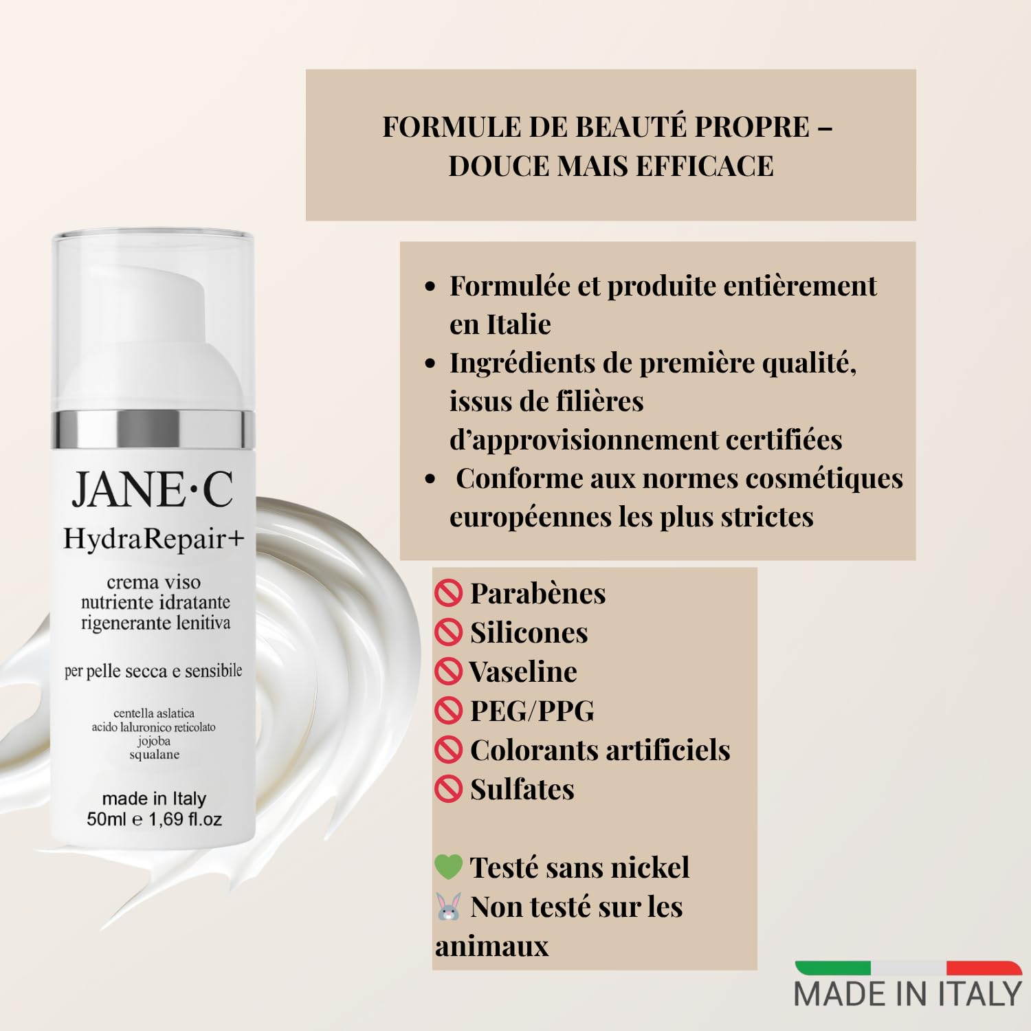 Crème Visage Jour & Nuit HydraRepair+| Inspirée de la Skincare Coréenne| Avec Centella Asiatica & Peptides| Hydratante, Réparatrice et Apaisante |Peaux Sèches, Mixtes ou Sensibles| Made in Italy, 50ml