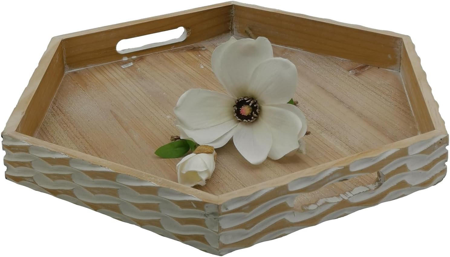 Farmhouse Wood Decorative Tray, Rustic Serving Tray, Tray for Ottoman, Coffee Table, Kitchen Counter, Crafts, Display (Hexagon Brown) - Image 4