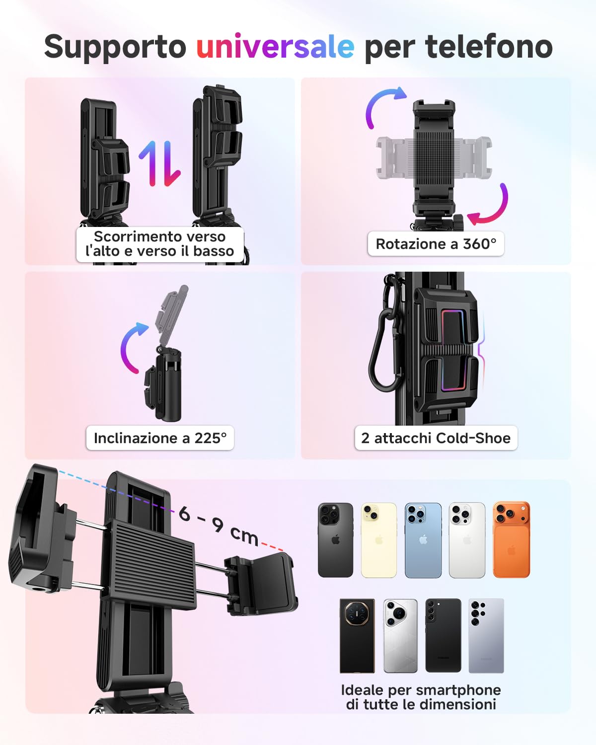Rollei Treppiede Smartphone Easy Creator SmartGrip 3-in-1 Bastone Selfie Estensibile con Telecomando Selfiestick Portatile con 2 Attacchi Cold Shoe, Treppiede-Smartphone-Cavalletto-Bastone-Selfie